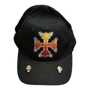 No Boundaries baseball hat flaming cross skull pins trucker black